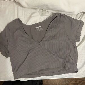 Garage Charcoal Ribbed V-Neck Tee